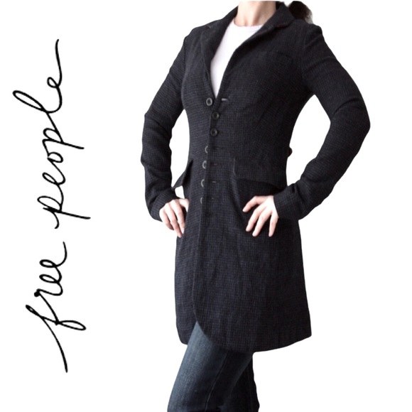 FREE PEOPLE small checkered wool jacket size 4 EUC - Picture 1 of 12